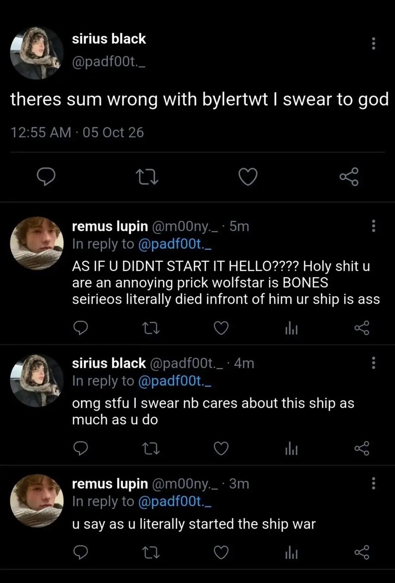 dorcasxml's tweet photo. wolfstar au: sirius is a wolfstar shipper and remus is a byler shipper https://t.co/nsUdHB0S54