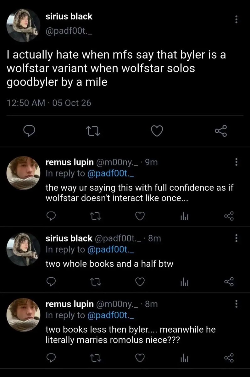 dorcasxml's tweet photo. wolfstar au: sirius is a wolfstar shipper and remus is a byler shipper https://t.co/nsUdHB0S54