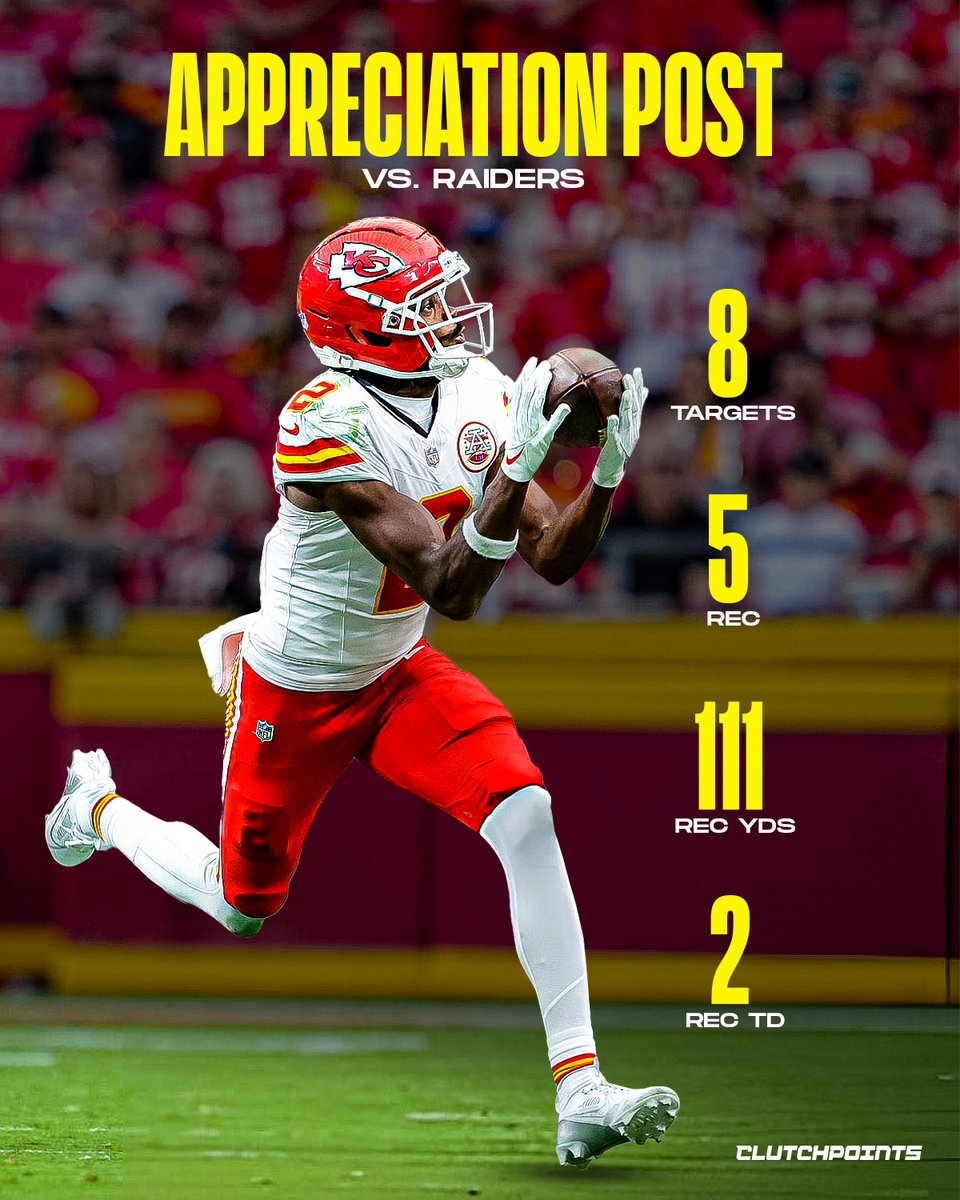 ChiefsKingdomCP's tweet photo. Tyquan Thornton gave KC EVERYTHING he had in Vegas. ❤️‍🔥

❤️ 5 catches
💛 111 yards
❤️ 2 TDs

He was essential in the Chiefs' 30-27 win over the previously unbeaten Raiders, but suffered a season-ending ankle injury late.

Wishing Tyquan a strong recovery. 🙏🏈 https://t.co/eSpnu8DnXJ