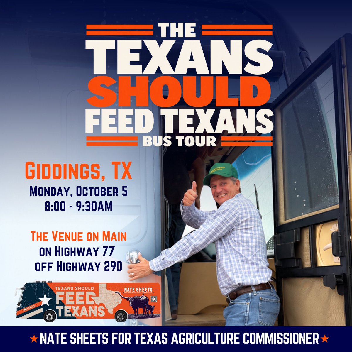 DrBuckinghamTX's tweet photo. Hey Texas! If you’re in Giddings, come join @natesheetsforTX on the Texans Feed Texans Bus Tour! 

Come out, meet the team, and learn more about the Texans Feed Texans tour! 🌟🚍 https://t.co/wtClNRRGVg