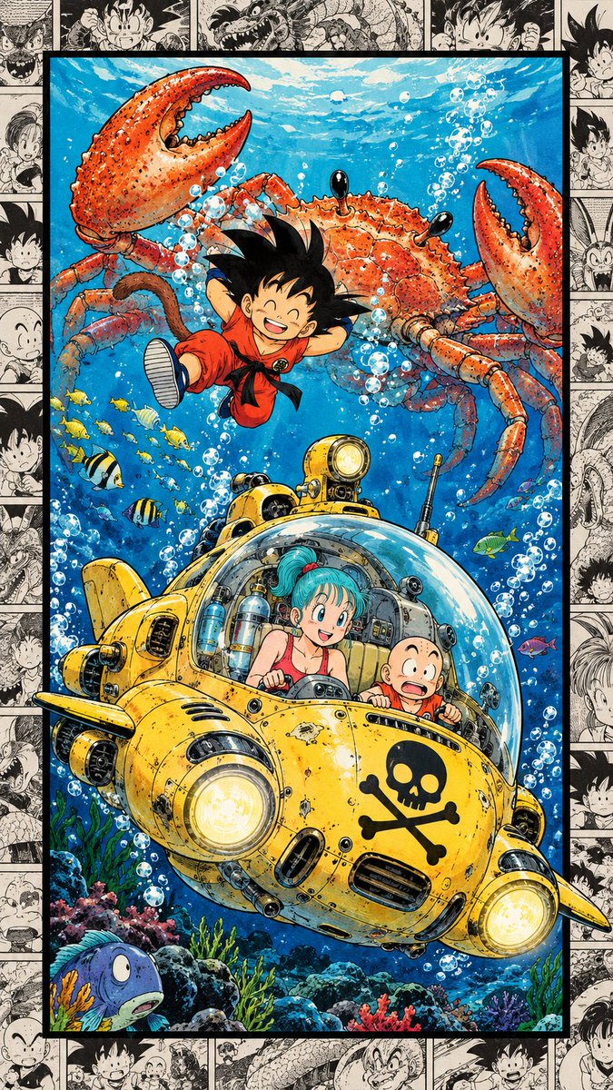 GuruWallpaper1's tweet photo. Deep-sea adventure, Dragon Ball style. 🌊🐉
Goku’s having the time of his life… Krillin definitely isn’t. 😂🦀 https://t.co/N1h4vxr8br