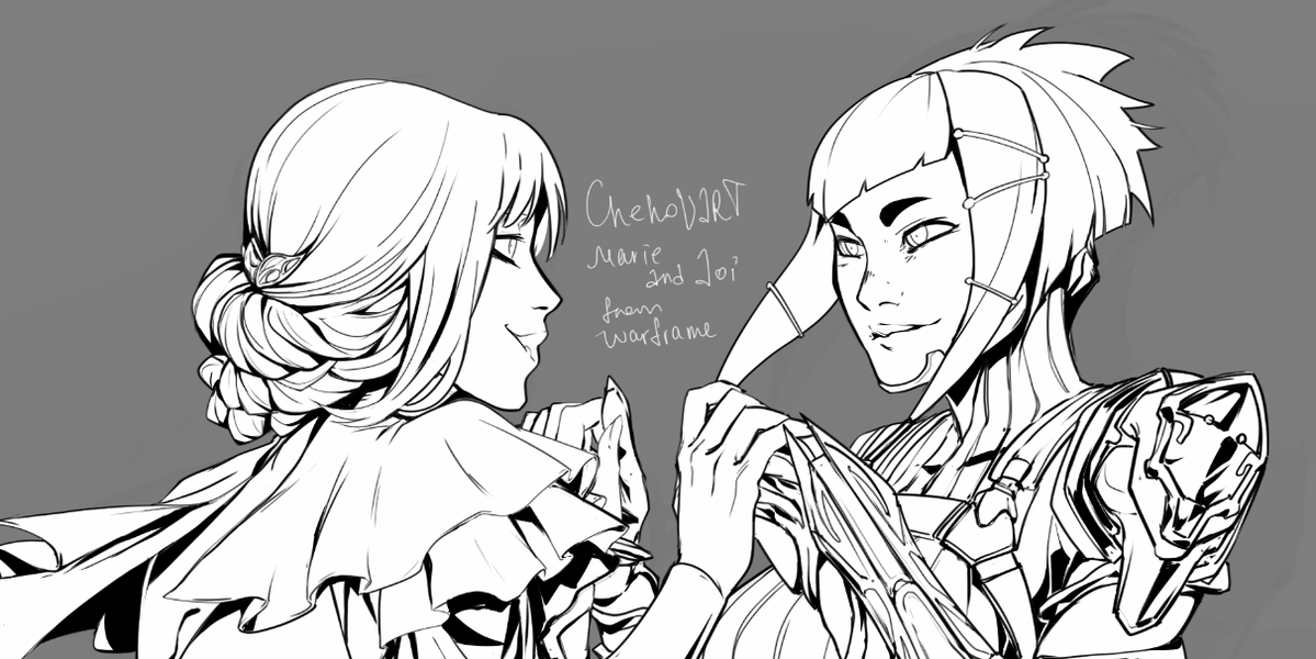 chehovart's tweet photo. Another stream results
Commission with Marie and Aoi from #warframe 
And my OC for #dnd oneshot
#warframefanart https://t.co/NsPhjWKjNO