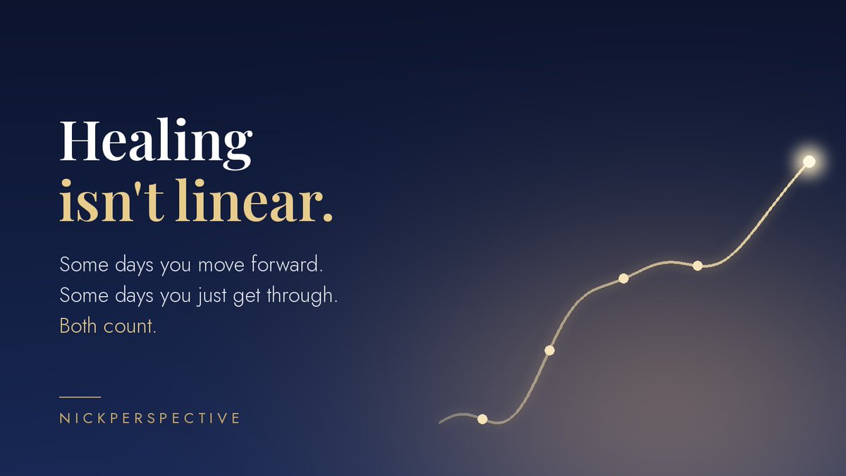 nickperspectiv's tweet photo. Recovery from depression is rarely a straight line.

Some days you move forward. Some days you just get through. Both count

Small steps help:
• 10 minutes outside
• Text someone you trust
• Keep one simple routine
• Talk to a professional
You're not behind. You're healing. https://t.co/vv3eldYPmO