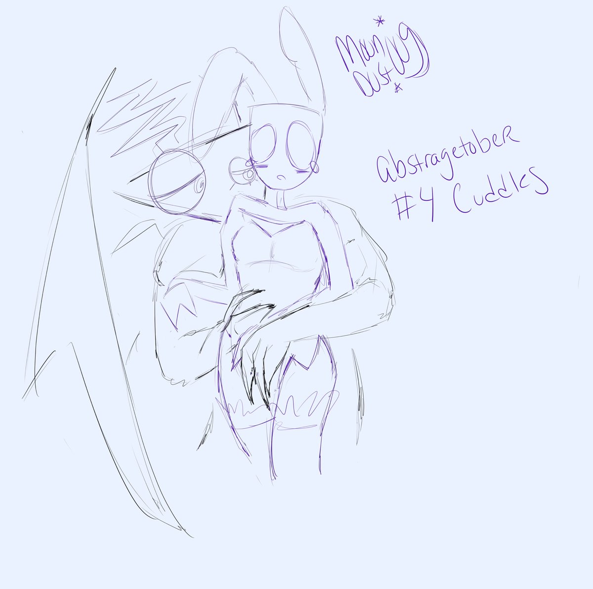 moondust0009's tweet photo. Okay SORRY I know it’s a TINY doodle but here’s #abstragetober day 4 cuddles 

w bunny gangle and demon??? zooble okay idk they’re both thicc https://t.co/c7ymuttjdS