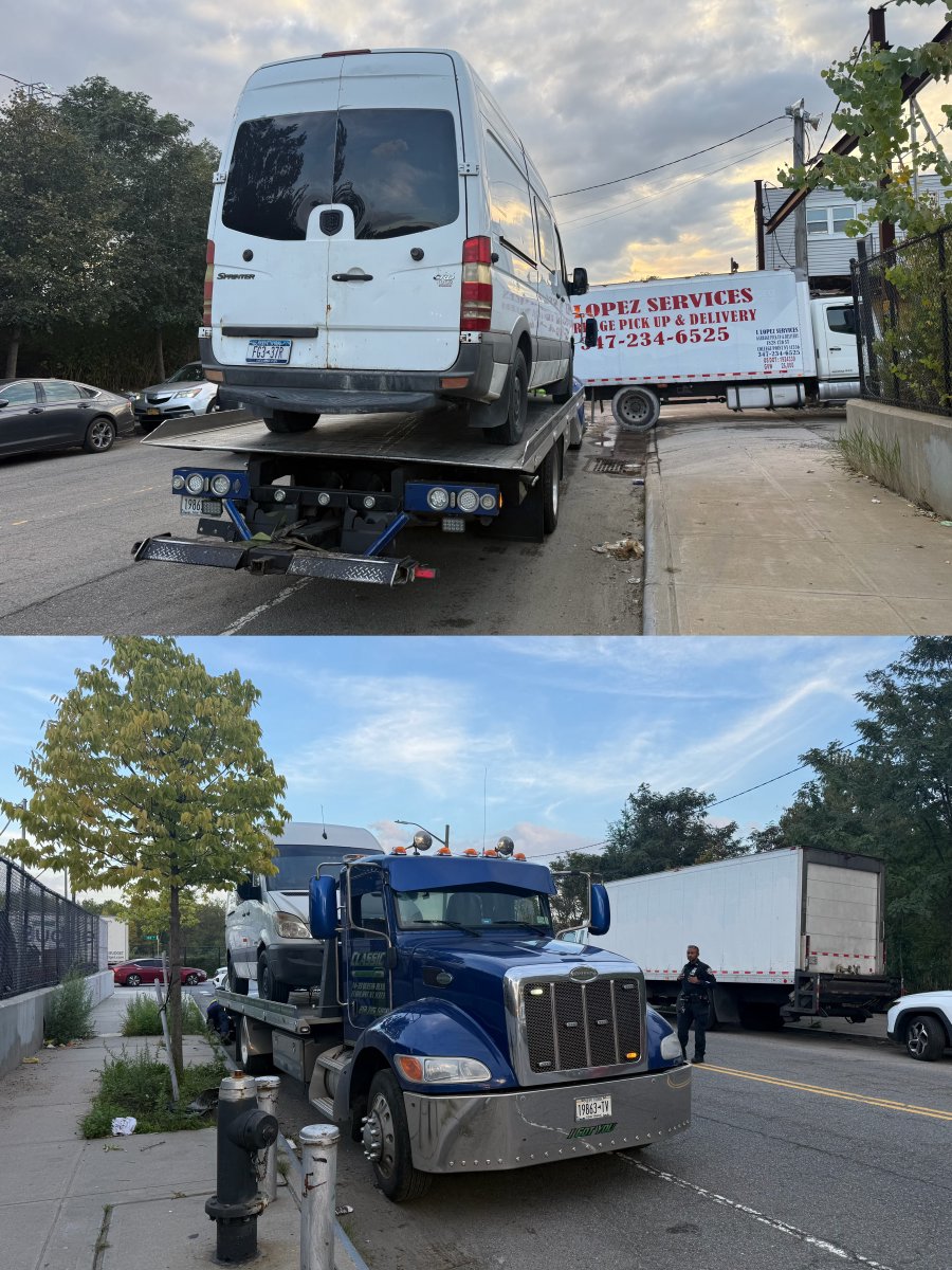 NYPD109Pct's tweet photo. Yesterday, our Q-team conducted a targeted tow operation. Illegally parked and derelict vehicles were summonsed and towed to keep our streets clear and safe. 🚗💨 https://t.co/4yI2HJvuGI