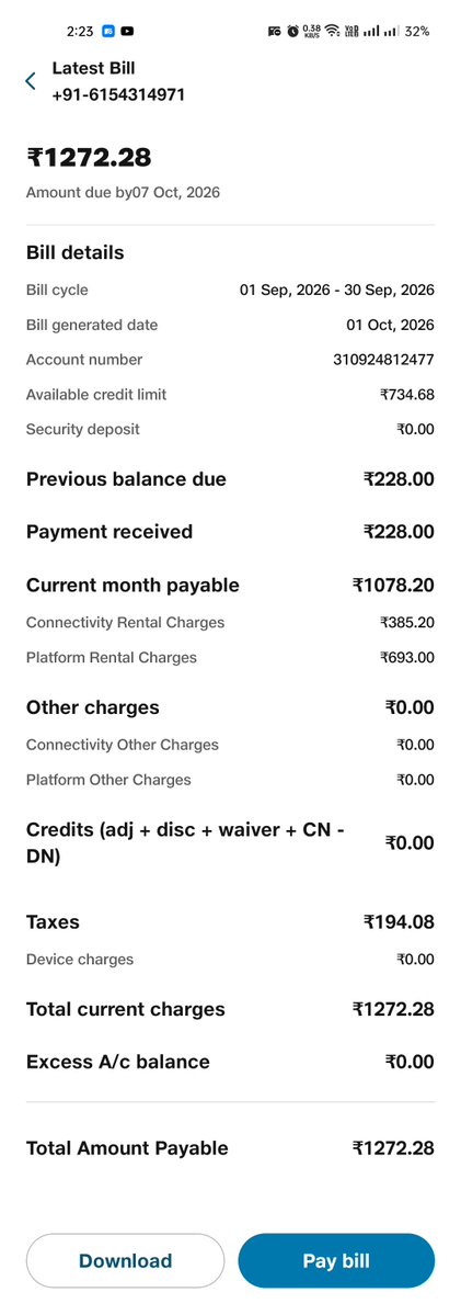 md_kaish19's tweet photo. What charges were levied that such a high bill was sent to me...??? @JioCare @jio_fiber @reliancejio @JioInternet https://t.co/tXKPbkfJYC