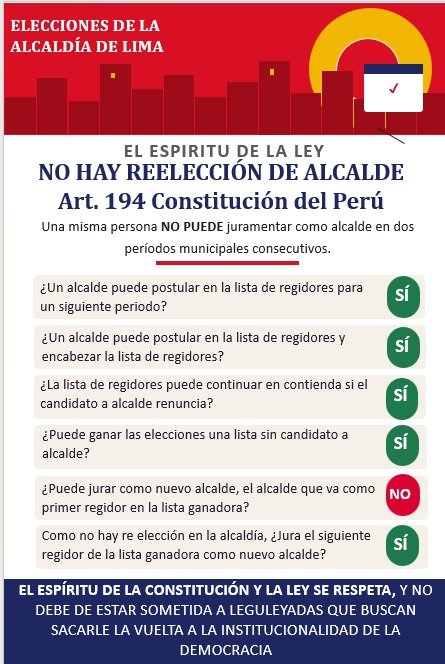 jmeamick's tweet photo. @julianaoxenford @JNE_Peru El espíritu d la Constitución y la ley está sobre todo 

La Constitución dice q un alcalde no puede juramentar 2 veces seguidas por el mismo cargo, reelección

Se postuló como regidor y a la falta del candidato alcalde el debería pasar a jurar, a partir de ahí es impedido por ley https://t.co/SZxAQYmysn