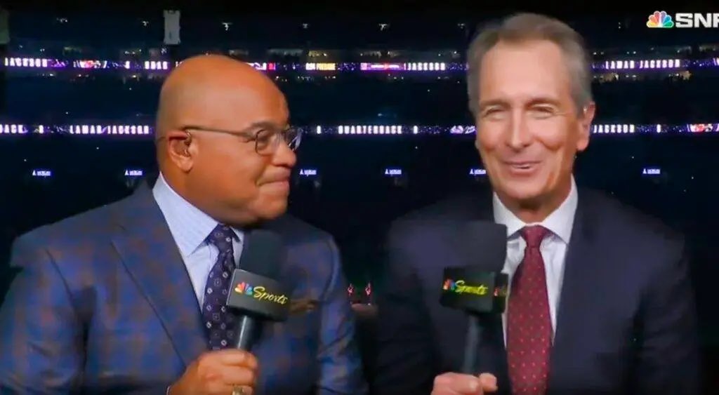 MikeBeauvais's tweet photo. CRIS COLLINSWORTH: So the rain’s pouring, I’m covered in mud and Jac’s got the flashlight. I finally jimmy open the casket with a crowbar and I drive that stake right into his heart, Mike. Well, would you believe the darn guy’s not even a vampire?

MIKE TIRICO: Goff gains two. https://t.co/jXqid2L9Jl