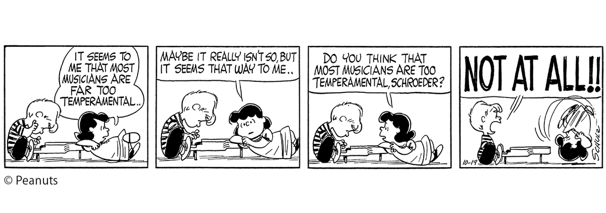 zip_palette's tweet photo. 📚[PEANUTS DICTIONARY #1146]📚

本日のフレーズ
「DO YOU THINK THAT MOST MUSICIANS ARE TOO TEMPERAMENTAL, SCHROEDER?」
(1961年10月19日)

音楽家の多くは神経質すぎると思う、シュローダー？

#zipfm #PEANUTS #まぎぱれ #PD #スヌーピー https://t.co/u4mYCqvb1y
