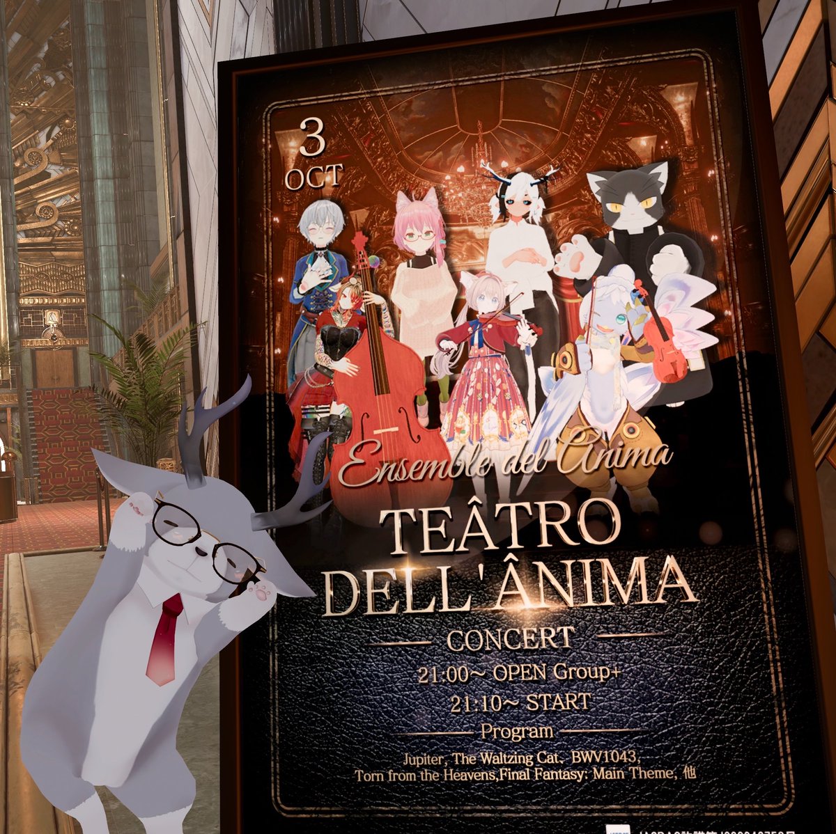 yokuyaki_prim's tweet photo. . \ ♪♪ /
26.10.03
#VR_TdA
/ ♩\
コンサートにお邪魔してきました!
好きなクラシックが聴けて、VRCでこんなに贅沢な体験できるんだ…と感動しました…🥲感激で拍手しまくった!!
また機会があったらぜひ参加したい!ほんとーーに楽しかった!!!!! https://t.co/3ef7Y0pwdY