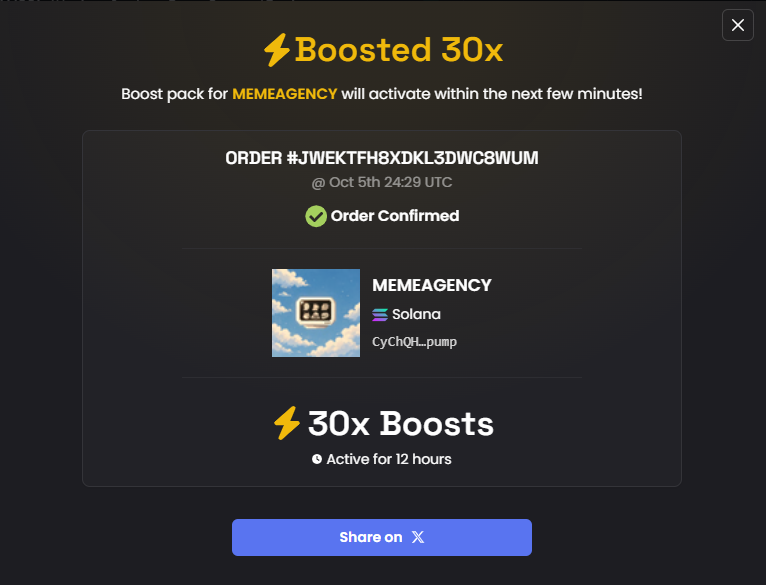 TheMemeAgencies's tweet photo. ⚡ Boosted 30x MEMEAGENCY on DEX Screener!
https://t.co/Fsv9c2RbGZ https://t.co/4DErUbsghz