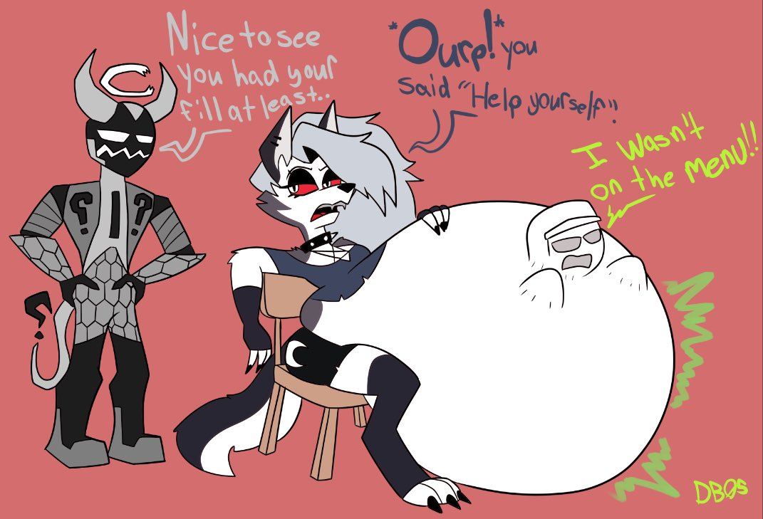 DocBottoms05's tweet photo. CW: Vore

What did you think the hellhound thats from The Gluttony ring of hell would only go for a salad?

A sweet gift done for my good friend @MatthewRod51147 birthday :] featuring his Hellaverse sona https://t.co/vDEwWbA9SA