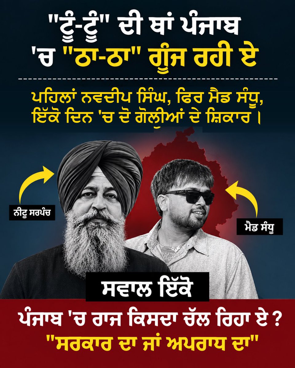 INCPunjab's tweet photo. ਇਸ਼ਤਿਹਾਰਾਂ 'ਚ ਗੈਂਗਸਟਰਾਂ 'ਤੇ ਵਾਰ,
ਹਕੀਕਤ 'ਚ ਪੰਜਾਬੀਆਂ 'ਤੇ ਵਾਰ.
ਆਪ ਸਰਕਾਰ ਦਾ ਇਹੀ ਹੈ ਅਸਲ ਕਿਰਦਾਰ ! https://t.co/A5QTMgUBIl