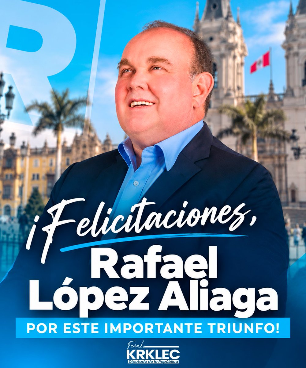 fkrklect's tweet photo. Felicitaciones a @rlopezaliaga1 por este importante triunfo. Le deseo el mayor de los éxitos en esta nueva etapa al servicio de nuestra ciudad.

Desde la bancada de Renovación Popular, cuente con toda nuestra disposición para trabajar juntos por Lima, impulsar las soluciones que necesitan nuestros vecinos y sacar adelante nuestra capital.

Alcalde de Lima 2027 - 2030