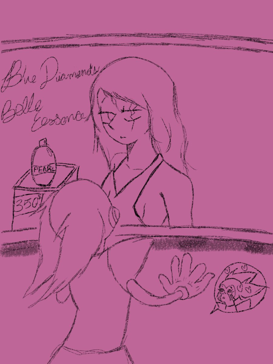 spinearlboat's tweet photo. Blue diamond’s belle essence 
Js did another sketch with my AU lol.
#bluediamond #pearlsu #pinkpearl #spinel #learningdrawings https://t.co/zGyzklQT77