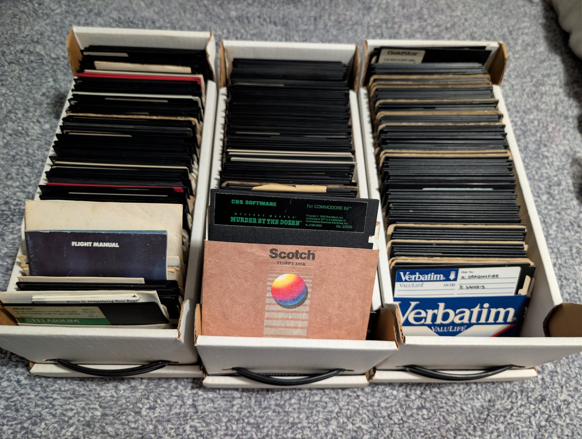 MotorCroaker's tweet photo. Jackpot! I found the totes with all my disks! These are three boxes out of the 19-20 that I have for the c64. I have to get my hands on a rocking 1541 now... https://t.co/ulAZfnkAUg