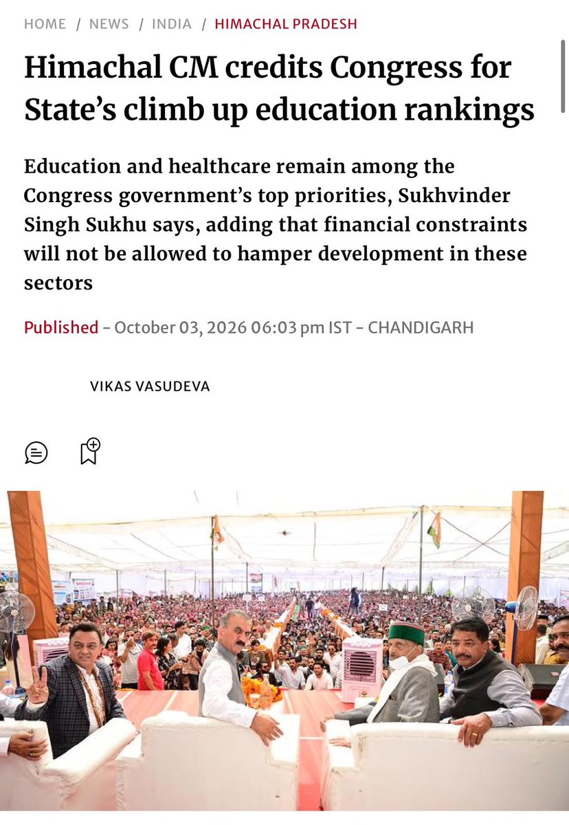 INCKerala's tweet photo. Himachal Pradesh shows that the only way to progress for a state and the country is to get rid of BJP.

Himachal Pradesh ranked 21st in quality education in 2021 under the previous Bharatiya Janata Party (BJP)government, but following reforms brought in by the incumbent Congress government, the State had climbed to the 5th position in the ranking.