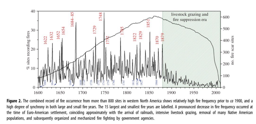 ChrisMartzWX's tweet photo. Forest fires have become larger and more intense in western North America over the last few decades because of decades of forest mismanagement and fire exclusion practices, not because of “man-made climate change.”

Even still, forests burn far less than they did prior to westward expansion.

These so-called “researchers” are not telling the full story and will only be given grant money to tie their findings to “climate change.”

The gravy train needs to be dismantled. Funding for it has not been cut enough.