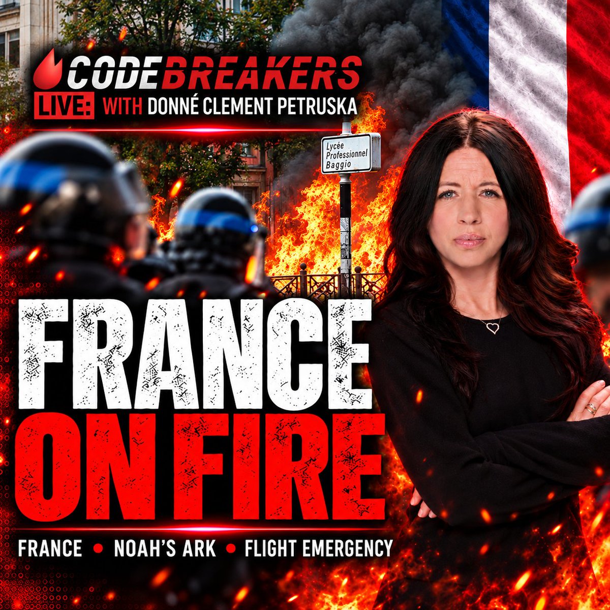 HOD_online's tweet photo. FRANCE ON FIRE. Join Donné as we share Kim Clement prophecies relating to France, Noah’s Ark, and the Israel-bound flight emergency.
Watch CodeBreakers Live: https://t.co/E4CHe1yVJP
#CodeBreakers #KimClement #France #NoahsArk https://t.co/S7JCuv9hT8