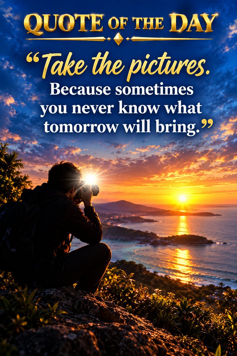 A_MasterMassage's tweet photo. 💙Quote of the Day💙
"Take the pictures. Because sometimes you never know what tomorrow will bring."
#Quote #QuoteOfTheDay #TakeThePictures #Tomorrow #UncertainFuture #OneDayAtATime #TodayIsPriceless #LiveInTheMoment #NeverGiveUp #Motivation #Inspiration https://t.co/6cdUGDWCjy