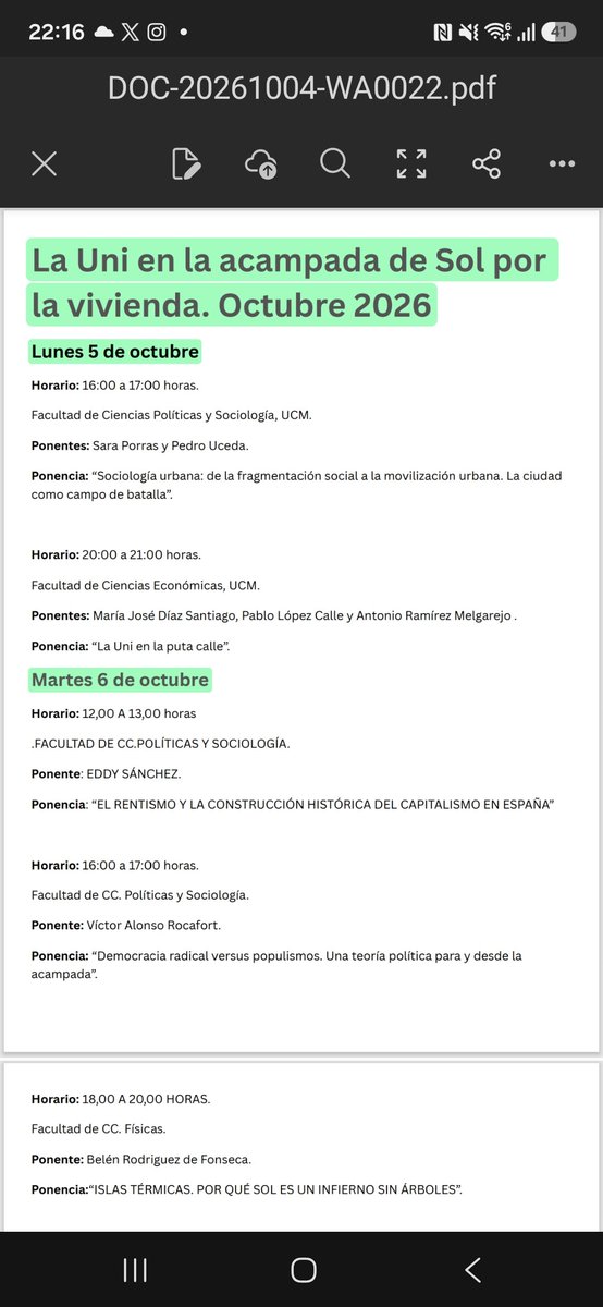 evaladro's tweet photo. La Uni en la Acampada.  A partir de mañana,  Clases en la Acampada de Sol a cargo de profes de la UCM. Programa https://t.co/rhDLmzUMbE
