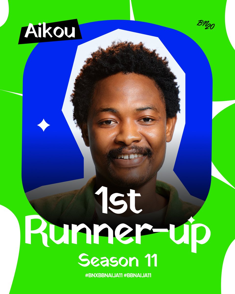 bellanaija's tweet photo. Congratulations, Aikou. The 1st Runner Up of the BBNaija Season 11.👏🏽

#BBNaijaS11 #BNxBBNaija11 #BBNaija https://t.co/cz4TZGqt8v