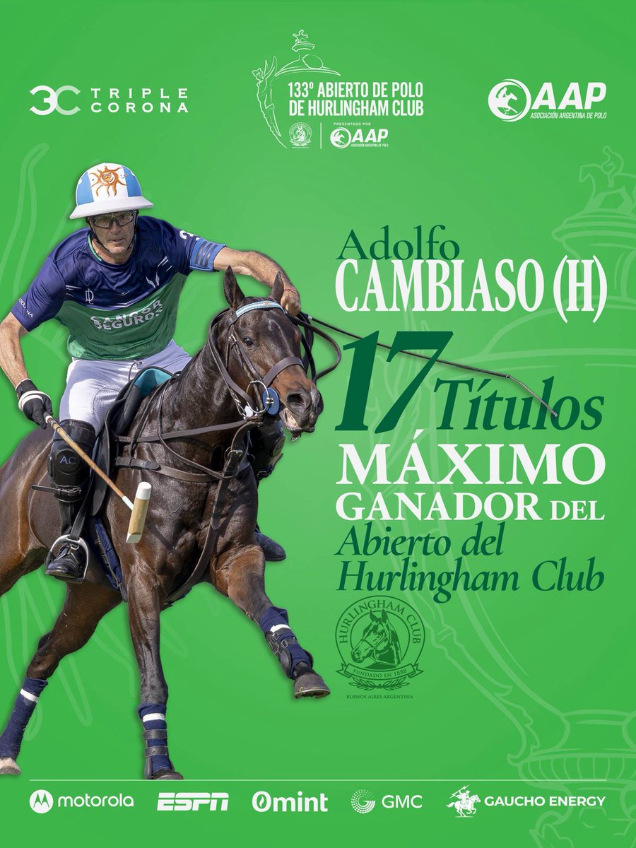 asocdepolo's tweet photo. #133AbHurlingham
#LaFinal
¡NO PARA!
Adolfo Cambiaso (h) sigue sumando títulos en el Abierto de Hurlingham y acrecentando su ventaja como máximo ganador del torneo. ¡Impresionante!
📸
@MatCallejo https://t.co/umKWMB2CBA