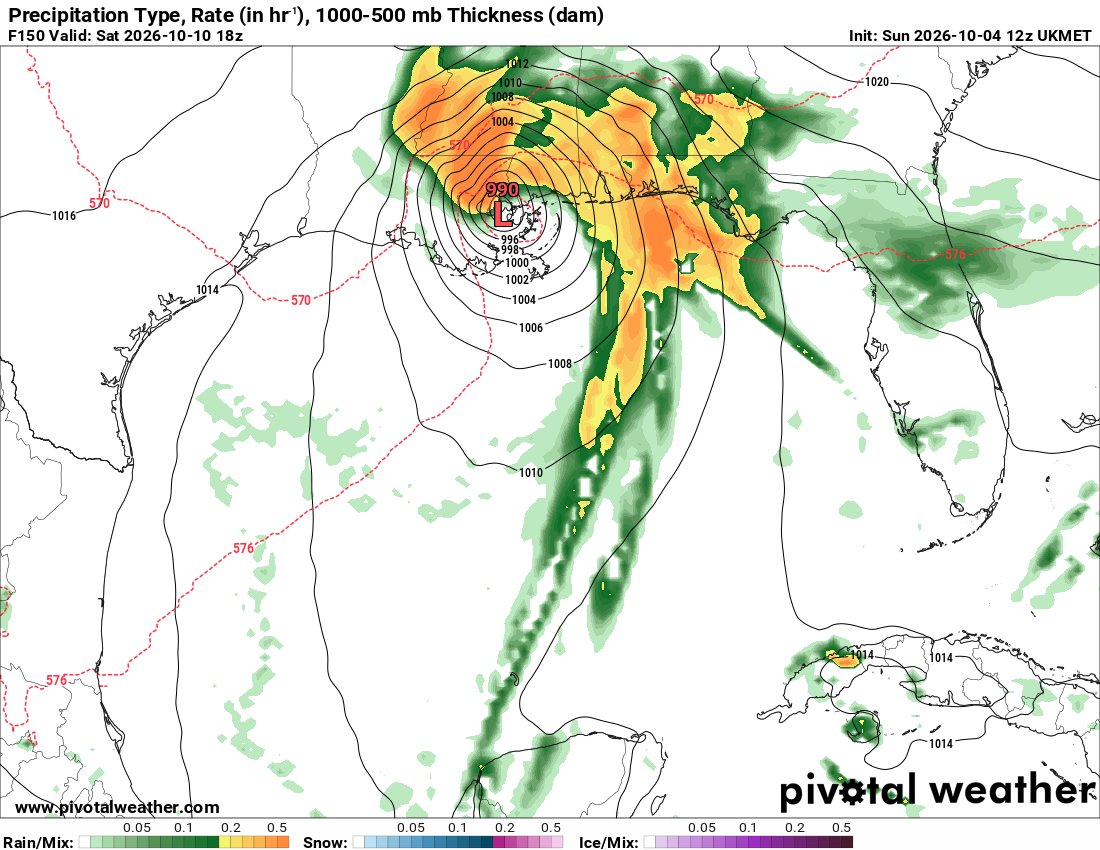 FloridaTropics1's tweet photo. Here are the 12z GFS, Canadian, ICON and UKMET for next weekend with the Gulf area of interest. ICON is furthest east (into the Florida panhandle) while the others have landfall in Louisiana. https://t.co/chh69vhfE1