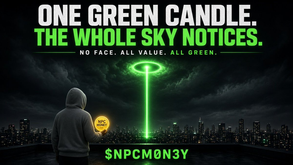 NPCM0NEY's tweet photo. ONE GREEN CANDLE. THE WHOLE SKY NOTICES. 💚 $NPCM0N3Y"

NO FACE. ALL VALUE. ALL GREEN. https://t.co/AN4CW0mggX