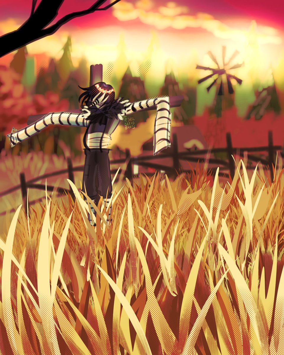 aetherbreadbank's tweet photo. Creepytober day 3 scarecrow laughing jack!! The background was fun to do but maybe a bit too convoluted? Idk you tell me #creepytober #laughingjack #creepypasta https://t.co/vvcfQnq5pn