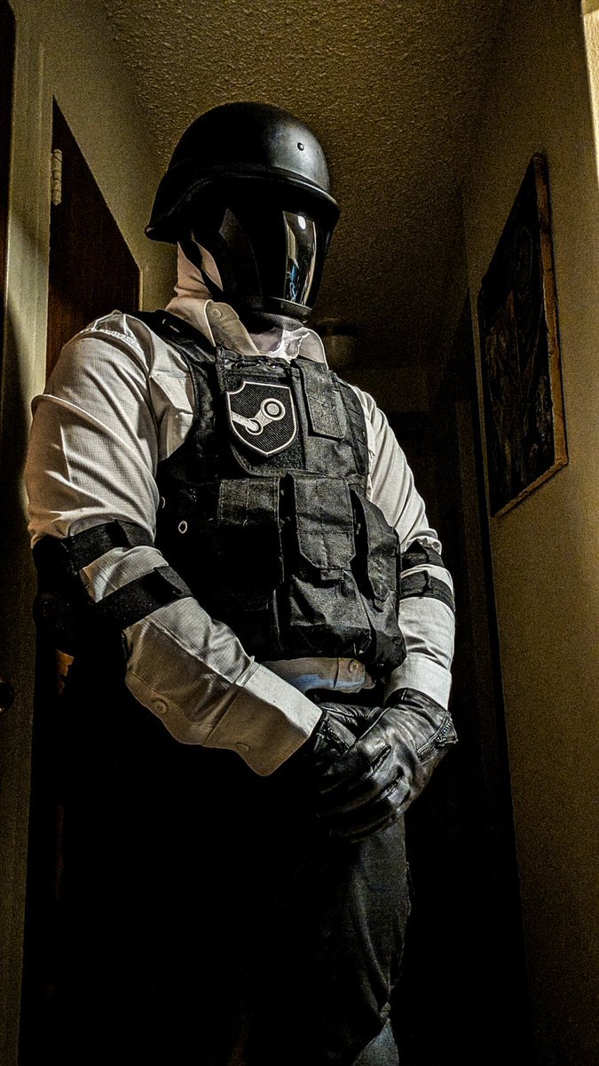HazeWritesStuff's tweet photo. We always joke that Steam Support has a team on stand-by to take out hackers so I decided to make a cosplay based on what I think that assault team looks like. https://t.co/MBs2XIV1BU