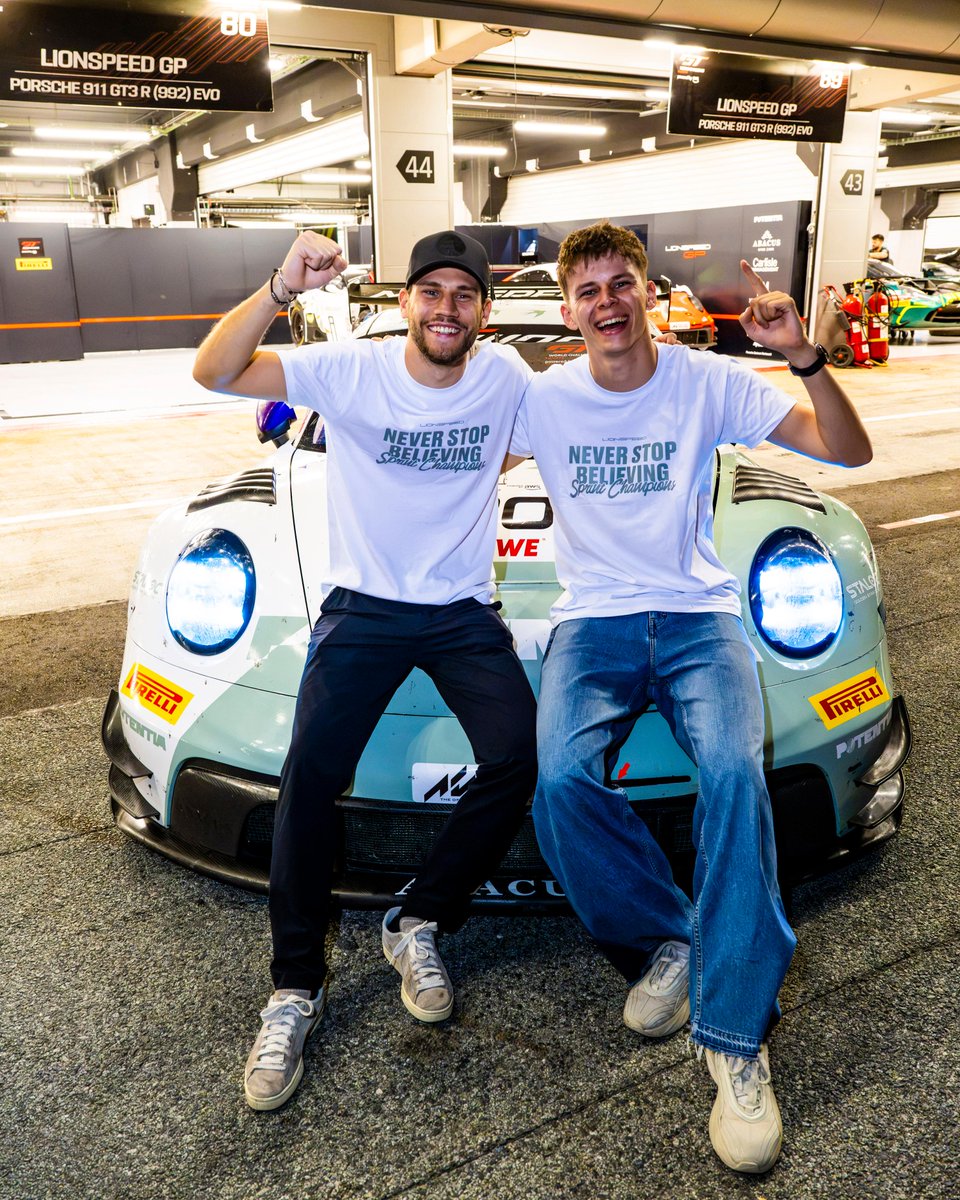 Customer_Racing's tweet photo. SPRINT CUP CHAMPIONS! 🥳 Bastian Buus and Ricardo Feller claimed the @GTWorldChEu Sprint Cup Drivers' title! In a @Circuitcat_eng weekend full of twists and turns, a change in schedule ended with the Lionspeed GP duo securing the honours before today’s race. Huge congrats! 🤩 https://t.co/HRwHae1QRq
