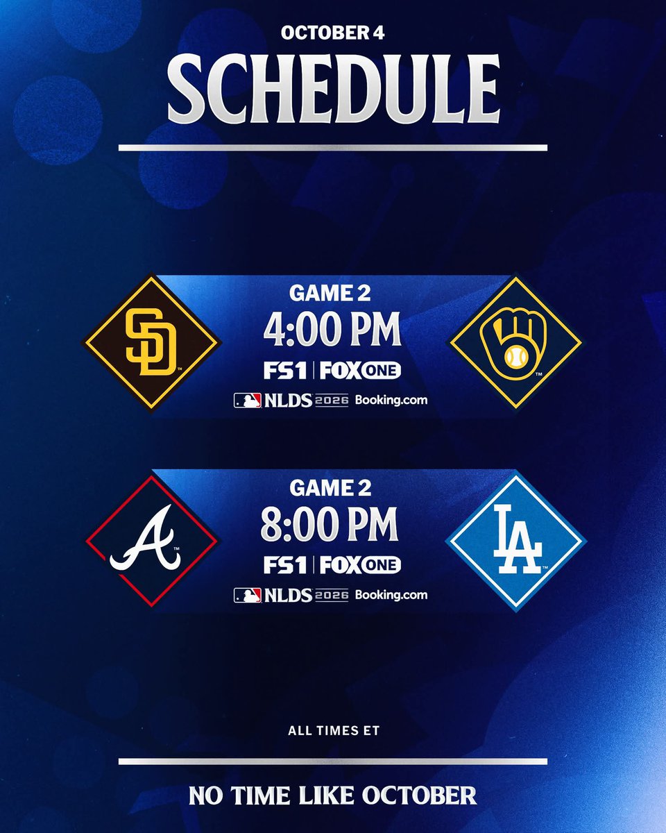 JonesMich54028's tweet photo. National League Doubleheader today on FS1 and FOX One! First @Padres vs @Brewers Second @Braves vs @Dodgers Action starts approximately 4:10pm 8:15pm for Atl and LAD @MLB @FS1 @MLBONFOX @foxone @FOXSports Alternative to @NFL Always flip channels/record also! https://t.co/Ma11ceZFCT