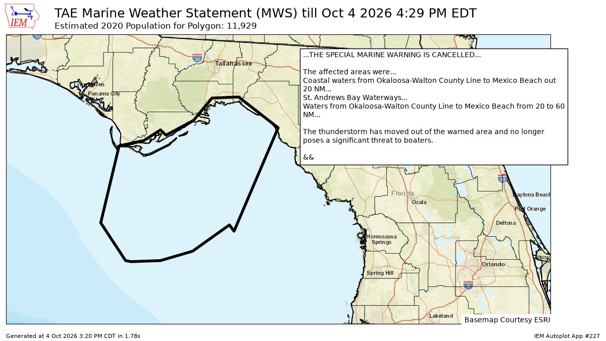 pcbwx's tweet photo. #TAE issues Marine Weather Statement (MWS) at Oct 4, 4:20 PM EDT ...THE SPECIAL MARINE WARNING IS CANCELLED... https://t.co/6Jqajx4Ux2 https://t.co/D8grjzOBAn