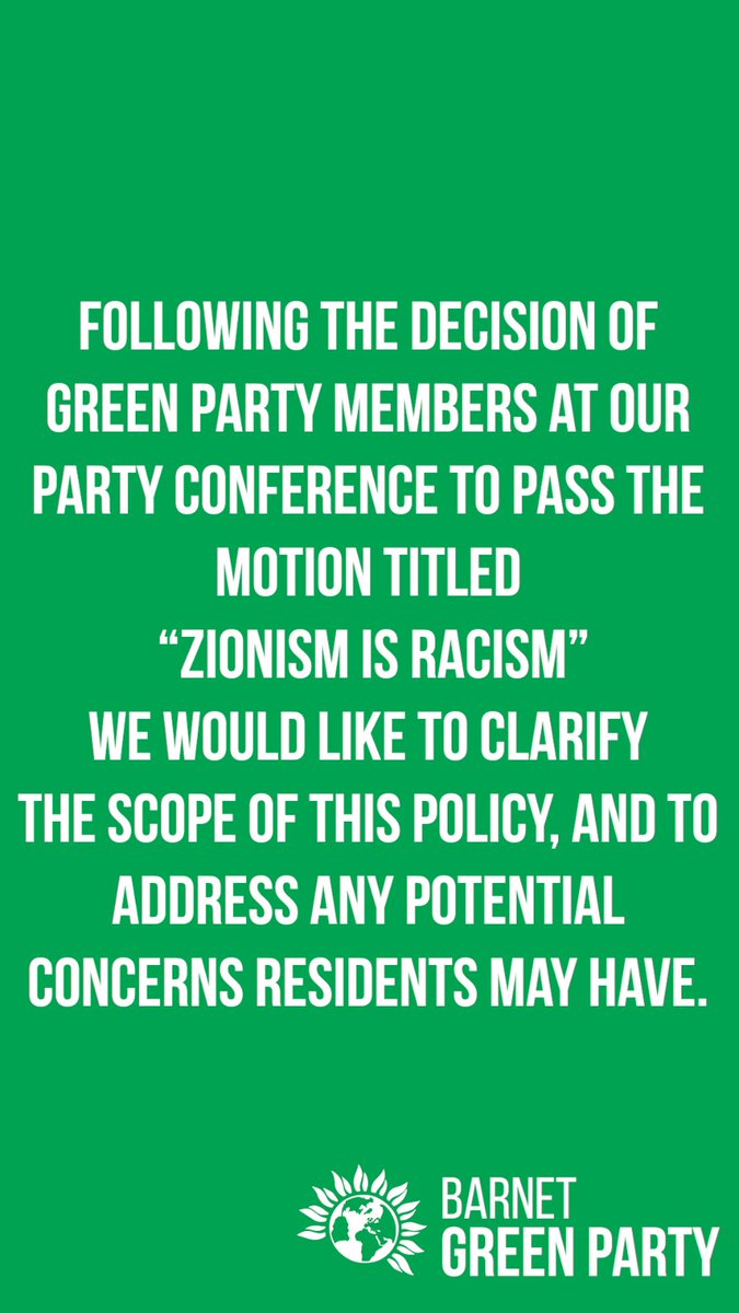 BarnetGreens's tweet photo. Statement on the motion "Zionism is Racism": (1/4)

#Barnet #GreenParty #GreenPartyConference https://t.co/nPHlS1pt6x