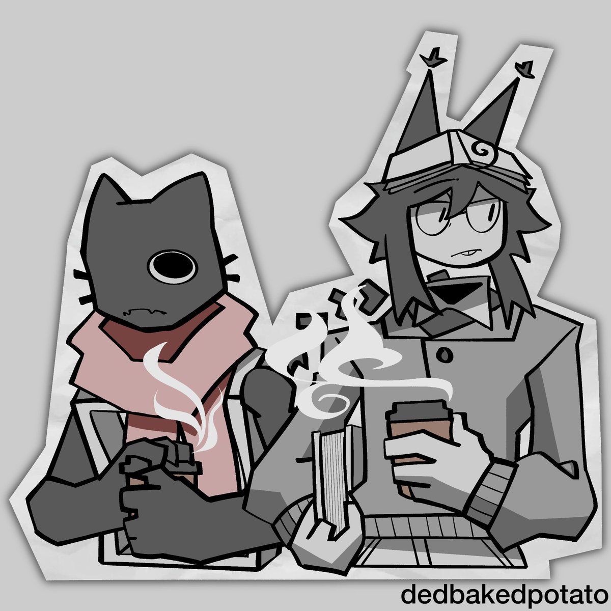 dedbakedpotato's tweet photo. #FPEtober2026/#FPEArtMonth Prompt 4 - Autumn outfits/Drinking hot drinks https://t.co/fCWvzQkmYL