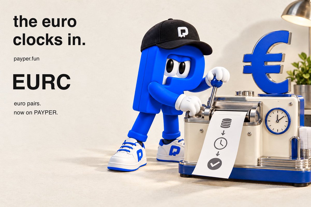 payperfun's tweet photo. the euro clocks in.

$EURC pairs are live on https://t.co/3RatDHZS5l. 

launch a coin paired with EURC. eligible holding profiles earn rewards in EURC.

your meme. euro-denominated. https://t.co/jRAKOBKGfG