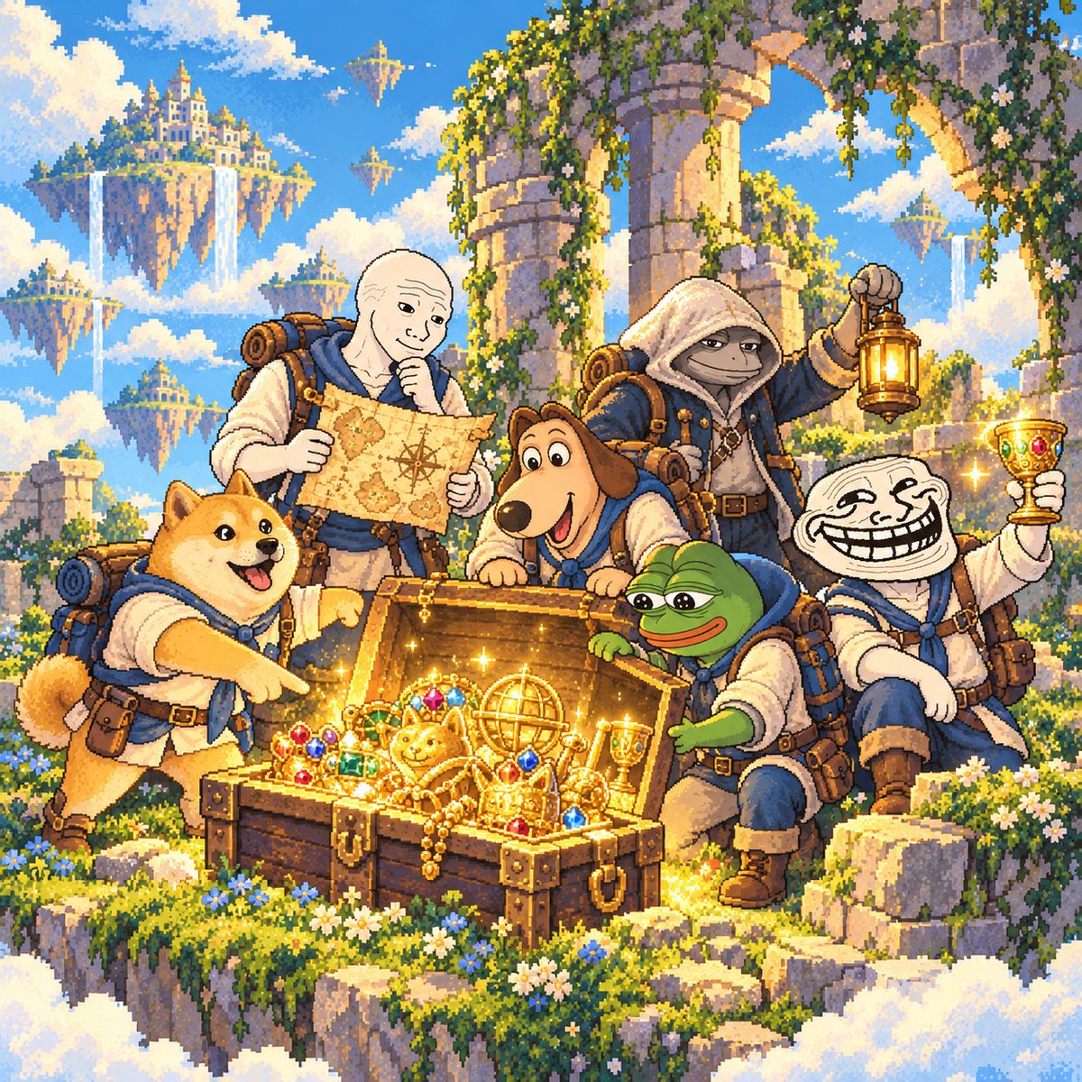 TheMemeAgencies's tweet photo. Wojak read the map, Pepe opened the chest, and Trollface already claimed the trophy—another successful Meme Agency expedition. 🗺️✨ 

#MemeAgency https://t.co/5SFVY1pYVv