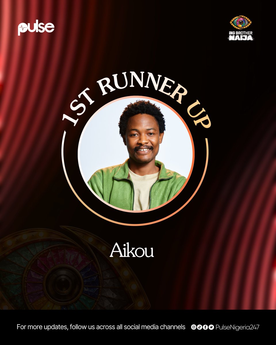 iam_Nehpets's tweet photo. Aikou emerges as the 1st runner-up of Big Brother Nigeria Season 11. 👏🏽

#BBNaija #PulseBBNaijaSeason11 https://t.co/TVDgYDBwa7