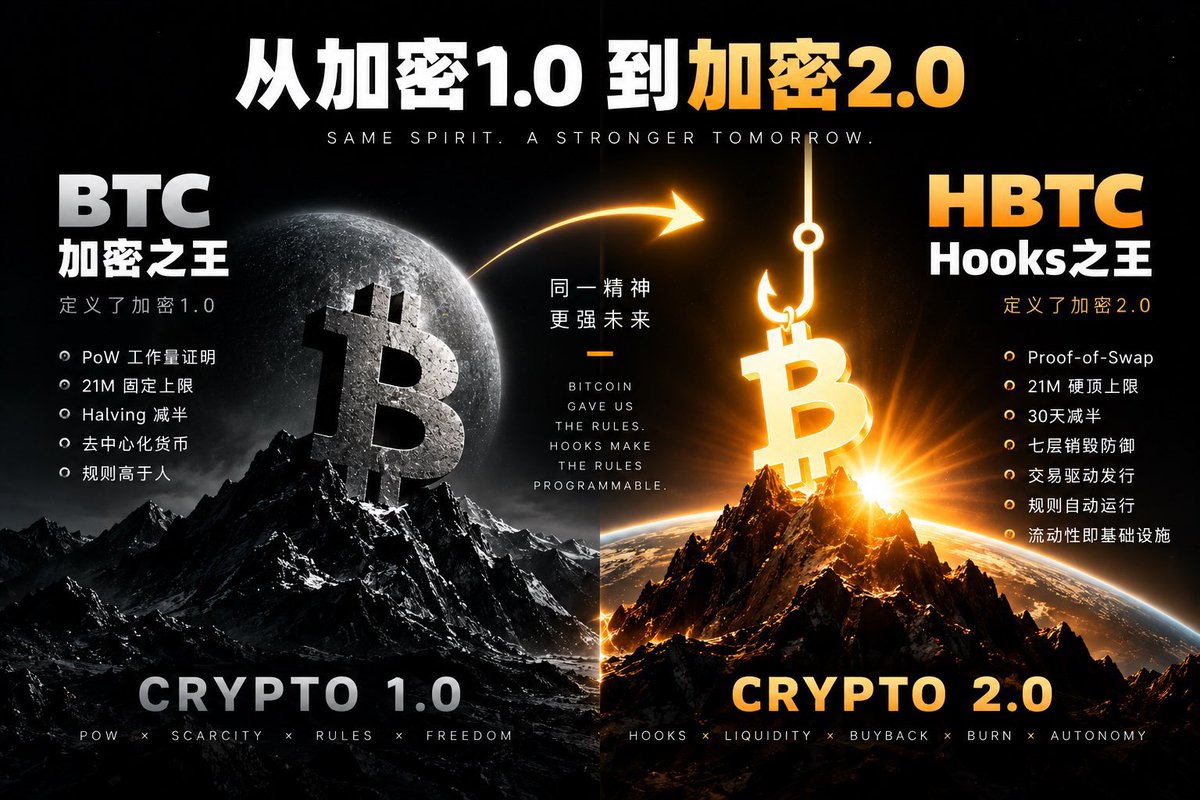 snow850620's tweet photo. HBTC 带着 Hook 来了
Proof-of-Swap
21M Ceiling
30-Day Halving
Toll → Work → Distribution
Toll → Burn Net → Buyback → Burn
BTC 1.0把货币从人的手里拿出来。
HBTC 2.0尝试把 Tokenomics 也从人的手里拿出来
The era is calling for 2.0.
HBTC — The Hook has arrived.
#HBTC @hookedbitcoin https://t.co/INX05zt7Du