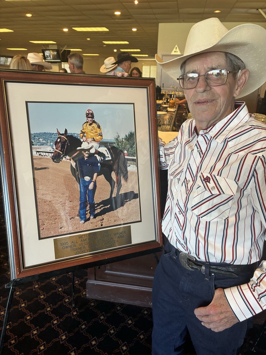 losalracing's tweet photo. Images from Saturday’s Celebration of Life for Hall of Fame horseman Danny Cardoza. The great Kenny Hart was in attendance to remember his great friend. They teamed up to win the All American Derby. “This is my favorite photo because I’m here with Danny’” Kenny said. @AQHARacing https://t.co/uzts73TLdo