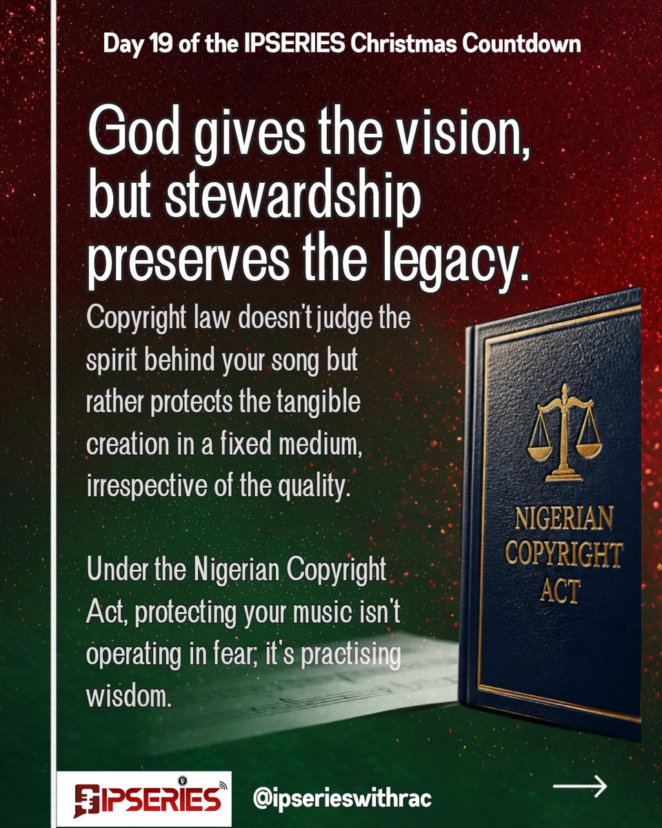 IPSERIESwithRAC's tweet photo. Do you think ministry and IP protection can coexist?

See the link to read Day 19 of the #ipserieschristmascountdown
https://t.co/gkm3RCszTs

#GospelMusic #Copyright #MusicBusiness #MusicPublishing #IPRights #EntertainmentIndustry https://t.co/rFuL56vG3V