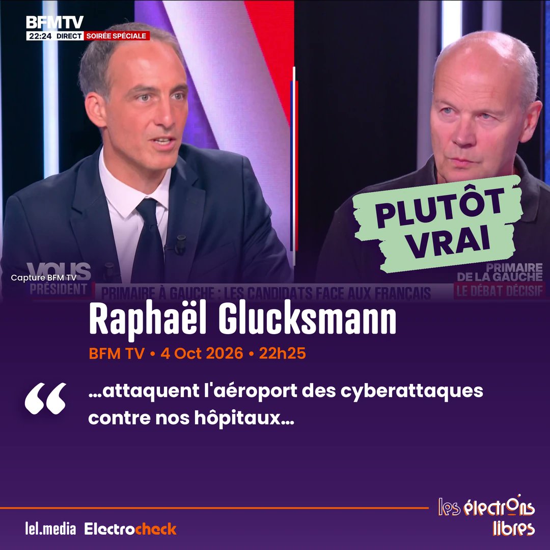 lel_media's tweet photo. ✅ PLUTÔT VRAI. Sur BFM TV, Raphaël Glucksmann : « attaquent l'aéroport des cyberattaques contre nos hôpitaux »

Le renseignement allemand a bien imputé aux services russes des sabotages hybrides visant le fret aérien à Leipzig. Pour les hôpitaux français, les assauts émanent de groupes cybercriminels russophones basés en Russie, tolérés par Moscou, mais relèvent du gain financier sans ordres directs avérés d'espionnage.

#Electrocheck
source : https://t.co/Ggaxu0ziSn