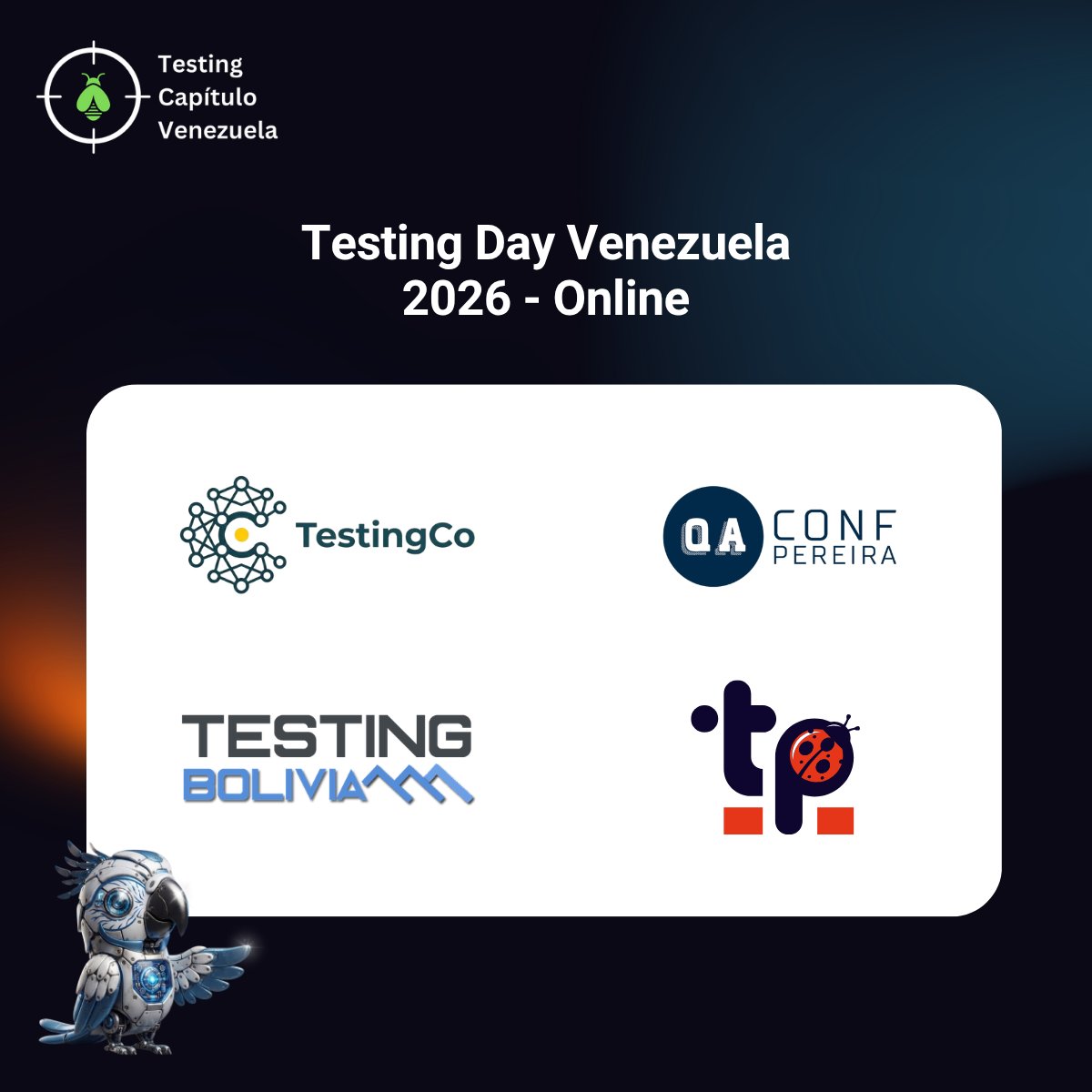 TestingVe's tweet photo. 🏔️ Andean Region powers up for Testing Day Venezuela 2026! 🇨🇴🇧🇴🇵🇪

Allied partners:
🔹 @TestingCol
🔹 @QAConfPereira 
🔹 @testingbolivia 
🔹 @TestingPeru

Lead a tech community? DM us 📩
🗓️ Nov 24–28 | Online
🎟️ https://t.co/f6UpF1IGar

#TestingDayVe #TestingDay https://t.co/9YsRFmU7k1
