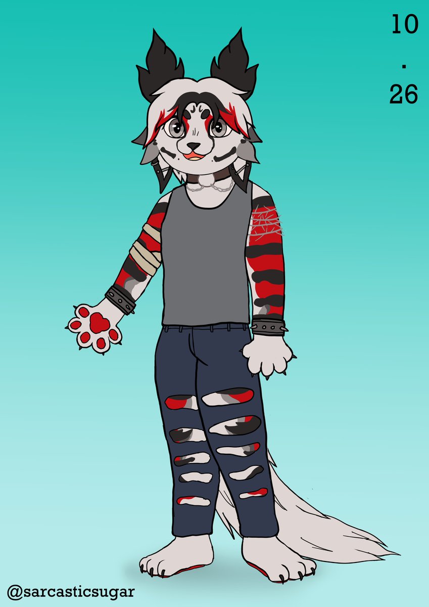 SarcasticSugarr's tweet photo. Got an AWESOME adopt from @CARDlNIS so I thought I should give him some clothes! I'm a sucker for punk/rocker style clothes what can I say? #furryart #clipstudiopaint #digitalart https://t.co/QSQuSVVTtL