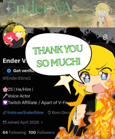 EnderStine2's tweet photo. 🌻THANK YOU FOR 100 FOLLOWERS!🌿

Ehhh. Hey twitter, do yall smell something burning?🔥🔥 https://t.co/NrIXNA2U4m