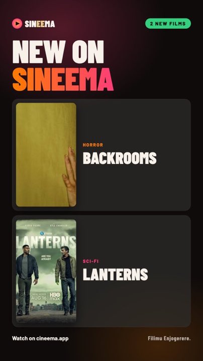 b_jude1's tweet photo. This week on Sineema, there’s something new to watch.

Catch Backrooms and Lanterns, available on the app. 
Subscribe NoW

https://t.co/urgN0cxkiC https://t.co/32DXfclIBO