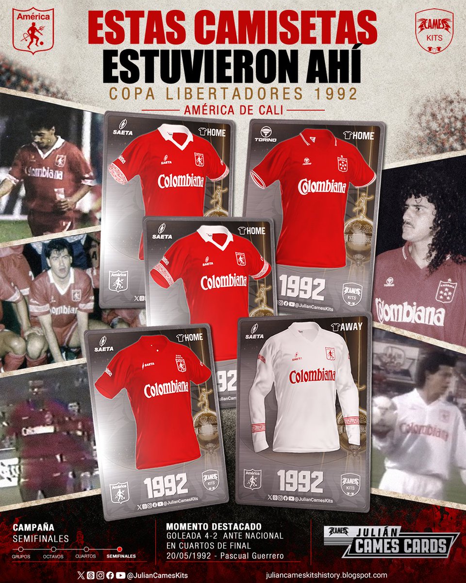 JulianCamesKits's tweet photo. 1992, las camisetas @saetasport y una #Torino en aquellas noches de Copa @Libertadores donde la Mechita @AmericaDeCali cae en semifinal en los fatídicos penales, 13 se patearon, no contamos con suerte esa noche.

🔜 #CaminoAlCentenario

#JulianCamesCards #TradingCards #CamesCards https://t.co/IE9MbMTC1v