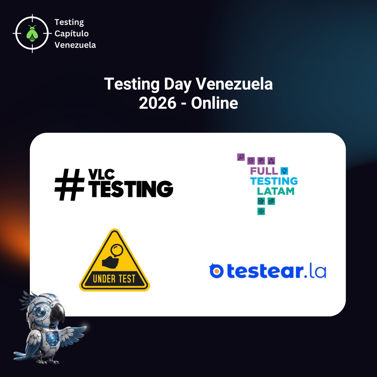 TestingVe's tweet photo. 🌐 ¡Redes Regionales y España en el Testing Day Venezuela 2026! 🇪🇸🌎

Comunidades aliadas:
🔹 @vlctesting
🔹 @FullTestingLat
🔹 @testearla
🔹 @undertest

¿Tu comunidad quiere sumarse? DM 📩
🗓️ 24–28 Nov | Online
🎟️ https://t.co/f6UpF1JdZZ

#TestingDayVe #TestingDay https://t.co/q45JqfKZ0Z