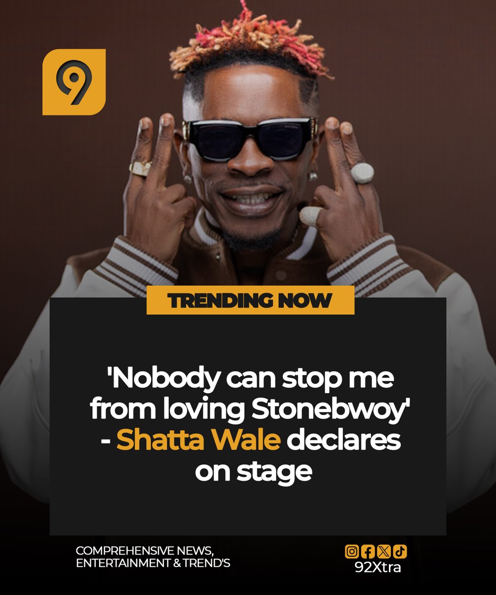 92Xtra's tweet photo. Shatta Wale has declared that nobody can stop him from loving Stonebwoy, making the statement while speaking on stage.

The declaration has once again sparked conversations around the relationship between the two dancehall giants.

#92Xtra #ShattaWale #Stonebwoy #GhanaMusic https://t.co/1kX7njtgbE